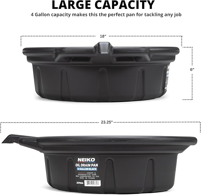 NEIKO 20760A 4 Gallon (16L) Anti-Splash Drain Container with Pour Spout, Black Plastic Drip Catcher for Fluid Changes