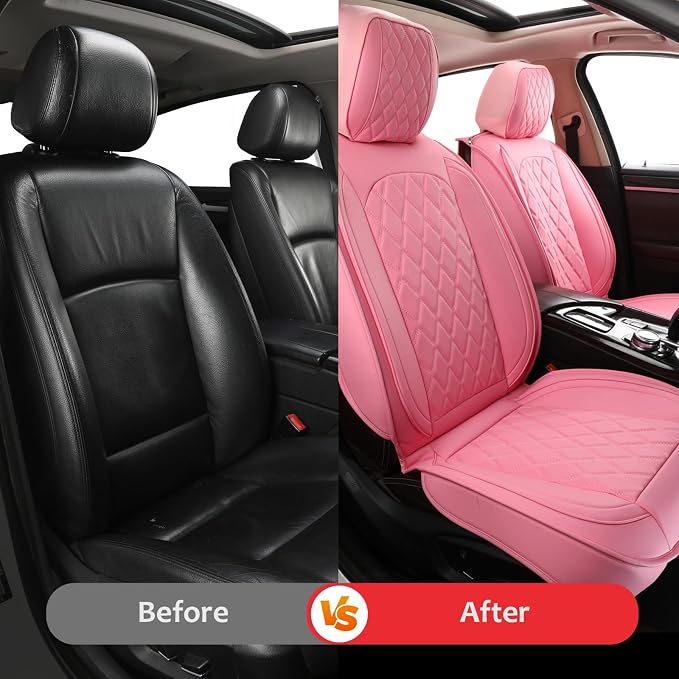 MIROZO Front Seat Covers,Leather Car Seat Covers,Pink Black Car Seat Cover,Automotive Seat Covers Universal Car Seat Protector Seat Cushion for Sedan, Truck and SUV (2PCS Front, Pink)