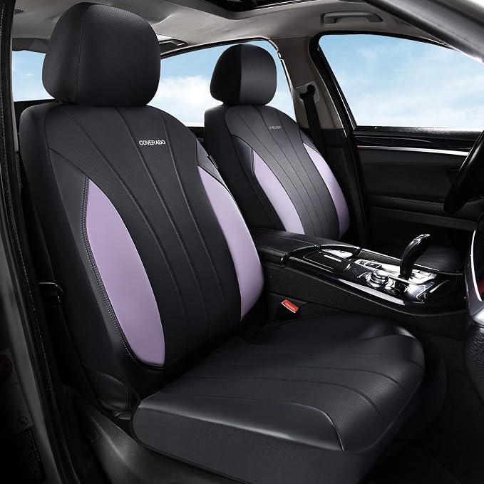 Coverado Car Seat Covers Front Seats, Automotive Seat Covers 2 Pack, Leather Car Seat Covers, Spill-Proof Design, Purple Seat Covers for SUV Sedan Truck