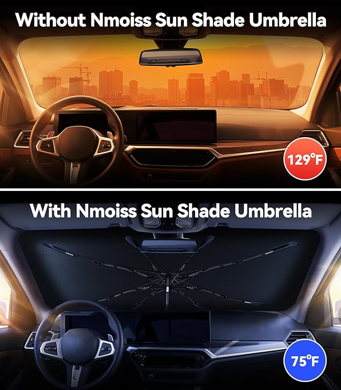 [2026 Upgraded] Nmoiss Windshield Sun Shade Umbrella for BMW - [Vinyl Coating Heat Shield] Protect Car from Sun Rays & Heat Damage Block 99% UV Keep Cool and Protect Interior pring Structure Edge