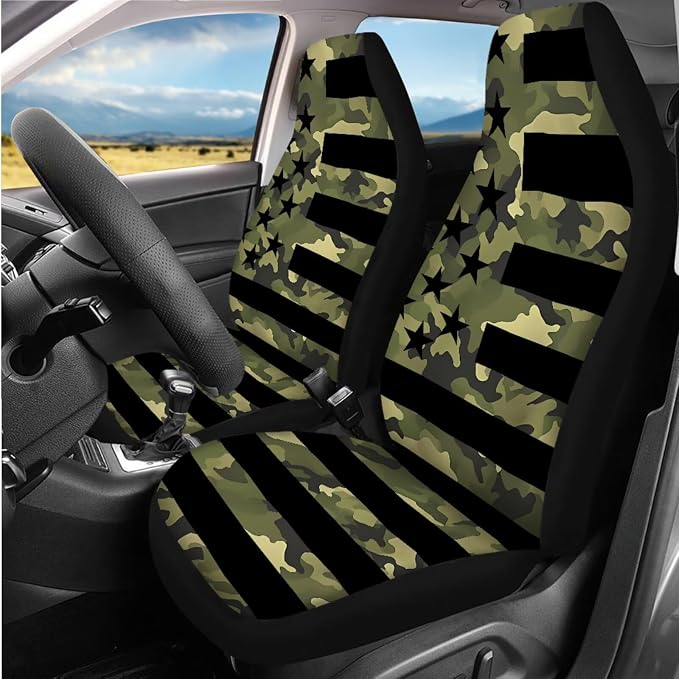 8 Pcs American Flag Theme Car Accessories Set, Car Seat Covers Full Set with Auto Steering Wheel Cover Center Console Pad Seat Belt Covers, Patriotic Decorations