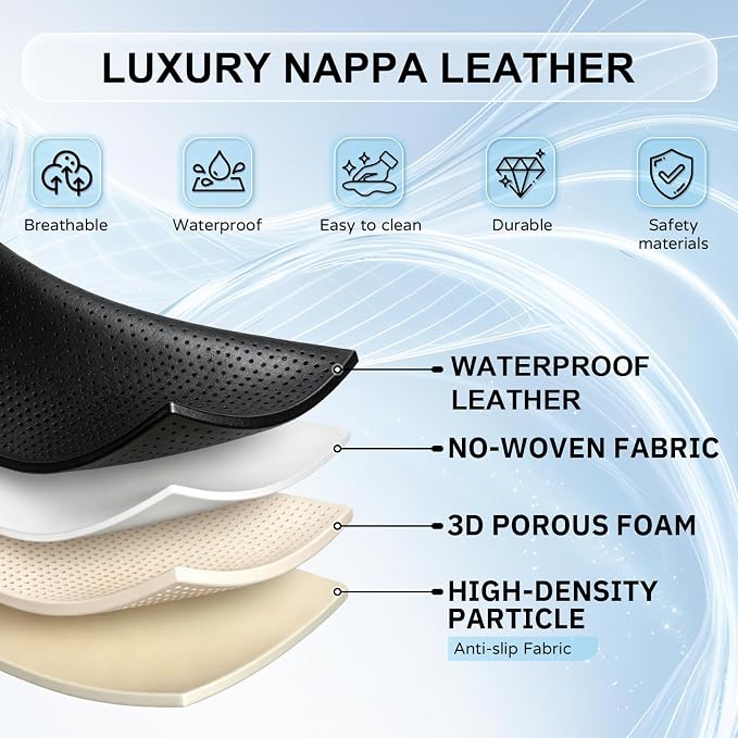 JAOGAUS Car Seat Covers Custom Fit for Chevy Silverado 1500 2007-2025 2026 | Nappa Leather 5 Seats Seat Cover Full Set for GMC Sierra 1500 Crew Cab Truck Pick-up Waterproof Breathable Airbag Compatible