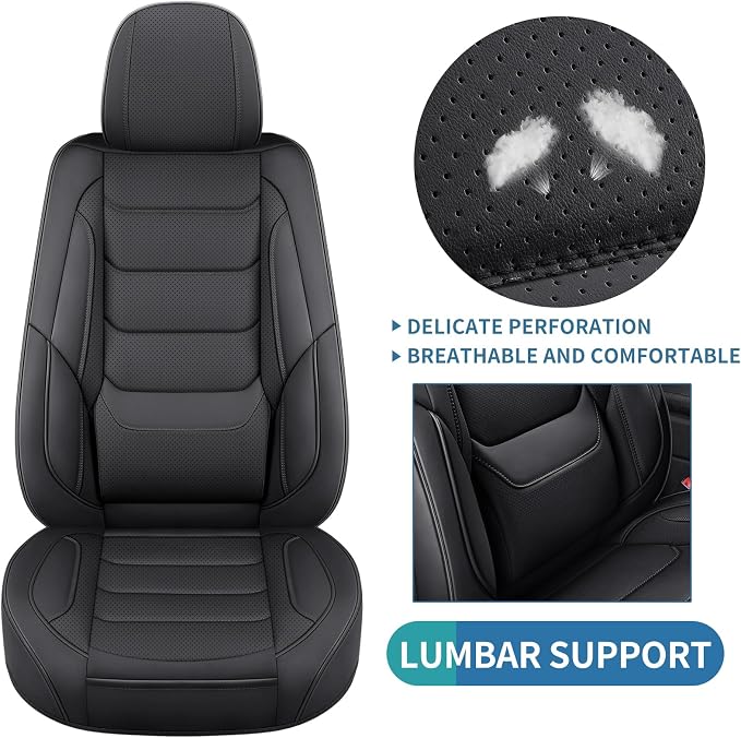 Black Leather Car Seat Covers Front Seat Breathable Seat Protectors Waterproof Automotive Seat Covers Universal Fit for Most Cars SUVs Trucks Vehicles