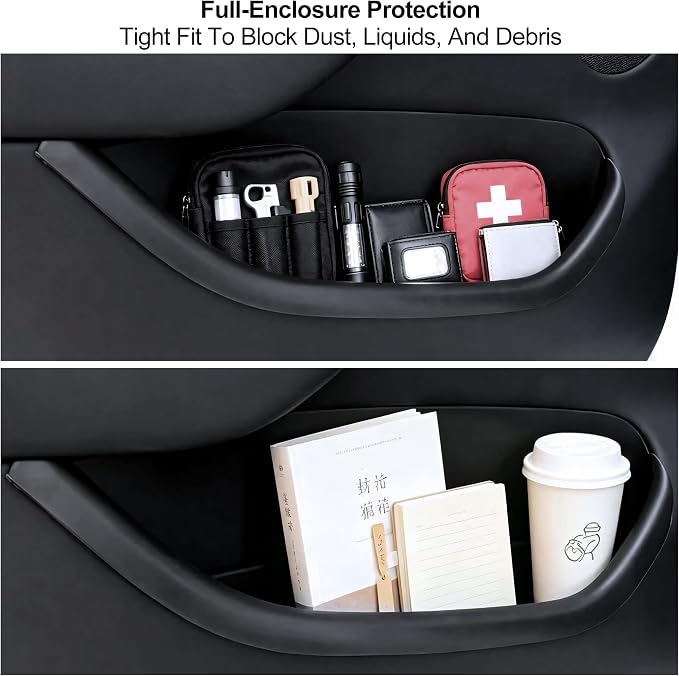 Door Pocket Liners Side Storage Box for 2025 2026 Tesla Model Y Juniper | 4PCS Front Rear Door Pocket for 2025 2026 Model Y Juniper Accessories TPE Waterproof Emergency Safety Button Design