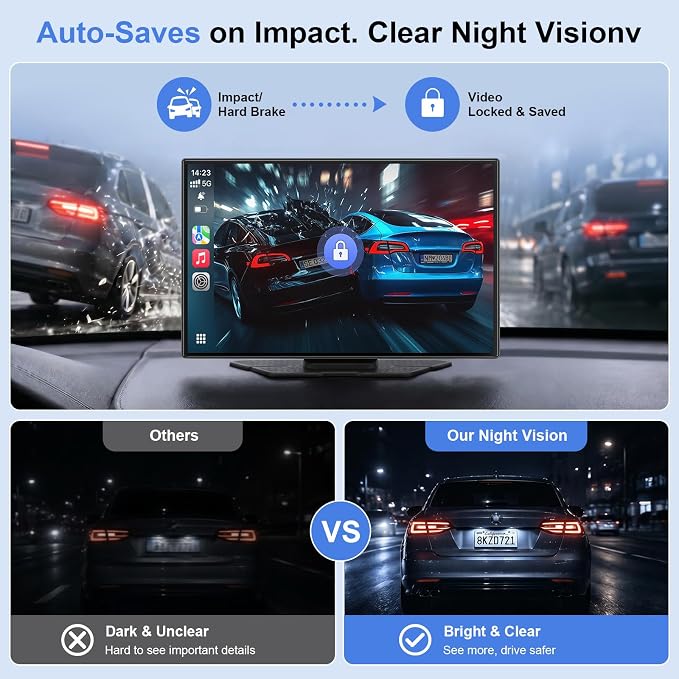 9" Wireless Apple CarPlay & Android Auto CarPlay Screen with 4K Dash Cam, Portable CarPlay Display with 1080p Backup Camera, GPS Navigation, Mirror Link, Bluetooth 5.0, FM, Voice Control