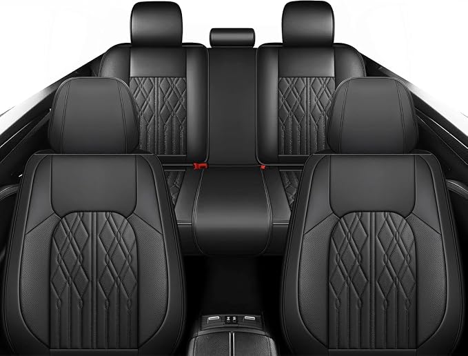 Huidasource Rear Seat Covers, Waterproof Universal Fit Rear Seat Covers for Split Bench, Faux Leather Seat Cushion Cover for Most Cars Sedan SUV Pickup Truck (Back Row/Pure Black)