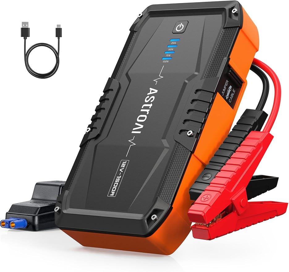 AstroAI S8 Car Battery Jump Starter, 1500A Jump Starter, AstroAI Digital Tire Pressure Gauge 300PSI Large Screen
