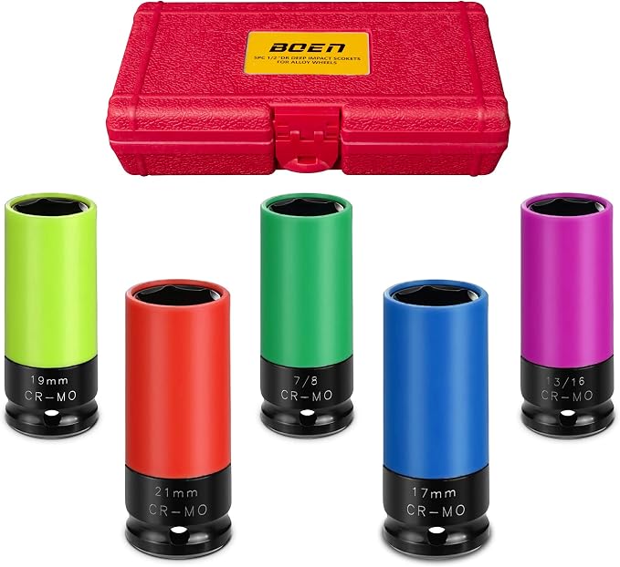 BOEN 40 Piece Set, Including 1/2" Drive Deep Impact Socket, 1/2" Drive Wheel Protector Impact Socket with Durable Case, 6 Point Design