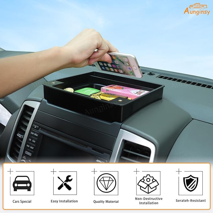Aunginsy Center Console Dash Storage Tray Compatible with Nissan Frontier 2009-2017, Car Dashboard Storage Box Organizer Holder Tray Insert Mounted Tray ABS Interior Accessories, Without Phone Holder