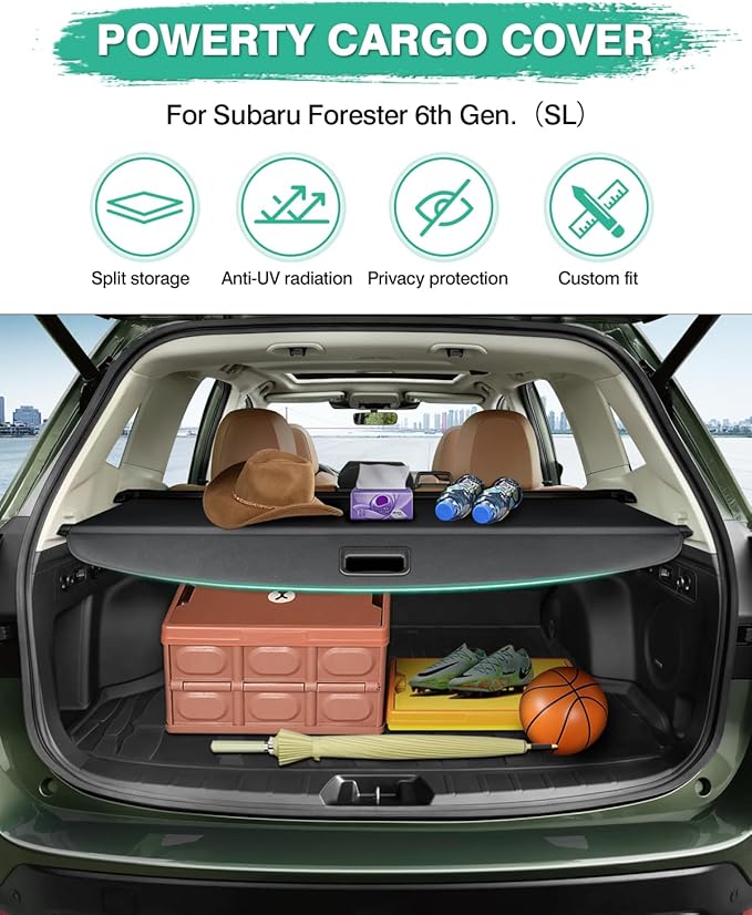 Powerty Cargo Cover for 2025 2026 Subaru Forester Accessories Trunk Cover Retractable Trunk Shielding Shade Cargo Luggage Cover No Gap (Hybrid)