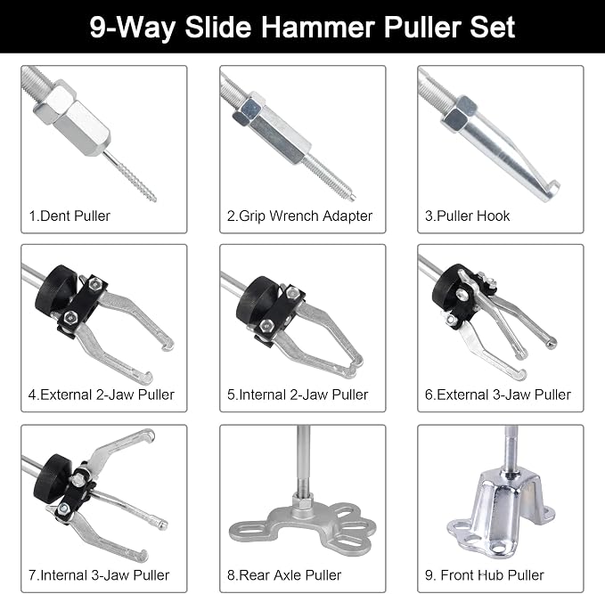 DAYUAN 19pcs Front Wheel Drive Bearing Removal Installation Service Tool- Bundle with - Slide Hammer Puller Set