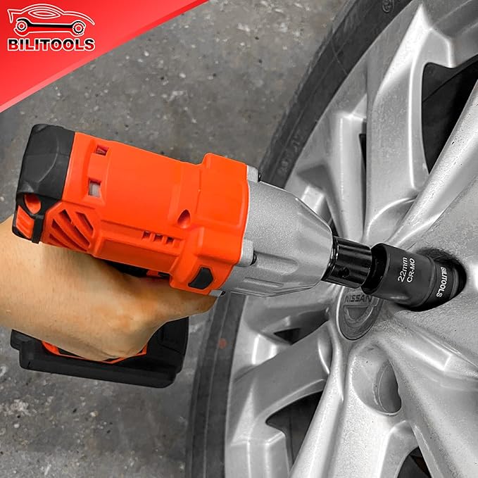 BILITOOLS Lug Nut Impact Socket Set& 17-Piece Pass Through Socket Set, 3/8" & 1/2" Drive Pass Thru Spline Socket & Ratchet Set Go Through Design Metric/SAE 10-24mm