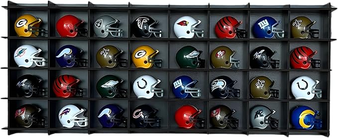 32 / 6 Color Mini Helmet Display Case,Mini Football Helmets,Football Helmet Display Case,Wall Mount (Black)