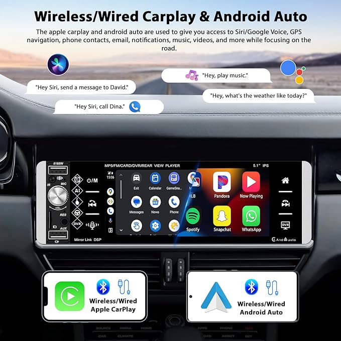 Inefala 5.1" Touchscreen Single Din Radio Carplay Android Auto Car Stereo with Bluetooth Car Audio Receiver FM EQ SWC TF AUX USB with Backup Camera