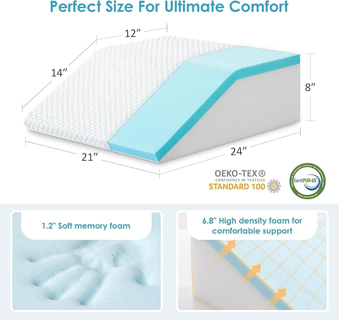 Cozymaker Adjustable Leg Elevation Pillows for Swelling, Cooling Gel Memory Foam Wedge Pillows for After Surgery, Sciatica Back Knee Hip Ankles Pain Relief, Leg Pillows for Sleeping