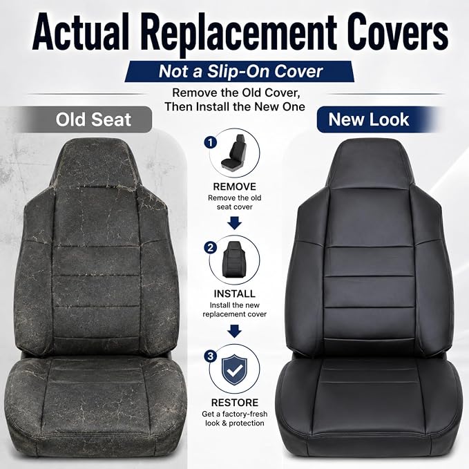 NLQR Black Driver & Passenger Side Bottom & Top Lean Back Replacement Microfiber Leather Seat Covers fit for Ford F250 F350 F450 F550 Lariat 2002 2003 2004 2005 2006 2007 Excursion 2002 2003 2004 2005