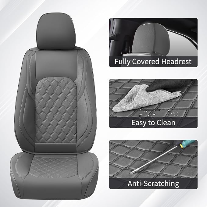 Huidasource Fit for Gray Chevy Silverado/GMC Sierra Front Seat Covers, Thickened Perforated Nappa Leather Front Truck Seat Covers 2007-2025 1500, 2015-2025 2500HD 3500HD Crew Double Extended Cab
