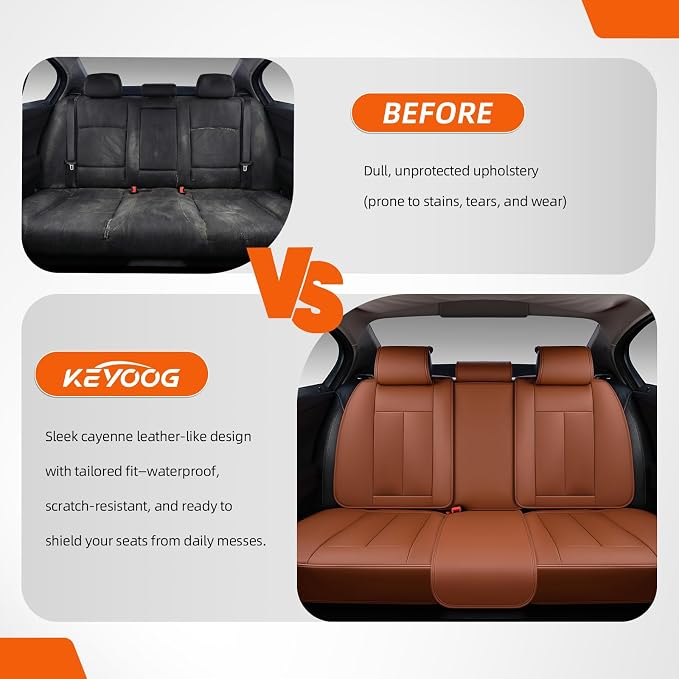 5-Seater Car Seat Covers Full Set, Fit for Front and Rear Seats of Cars, Waterproof and Breathable Nappa Leather, Compatible with Airbags, Car Seat Protector Covers for Most Cars - Brown
