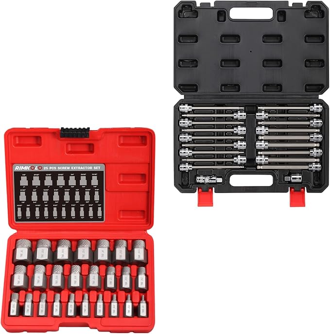 20-Piece 3/8 Inch Drive Long Ball End Hex Bit Socket Set & 25-Piece Screw Extractor Set