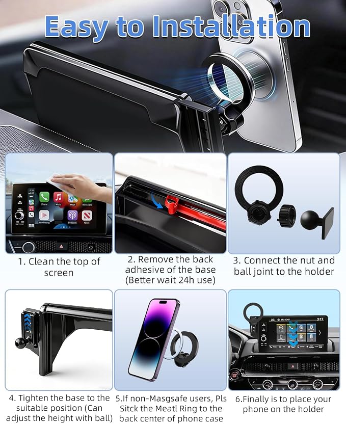 PZK Car Phone Mount for Toyota Tundra 2022-2025 2026 /Sequoia 2023-2026 Limited/Platinum Accessories 14-Inch Screen Compatible with Magsafe Car Phone Holder 360° Rotation Hands Free Not Affect Vent