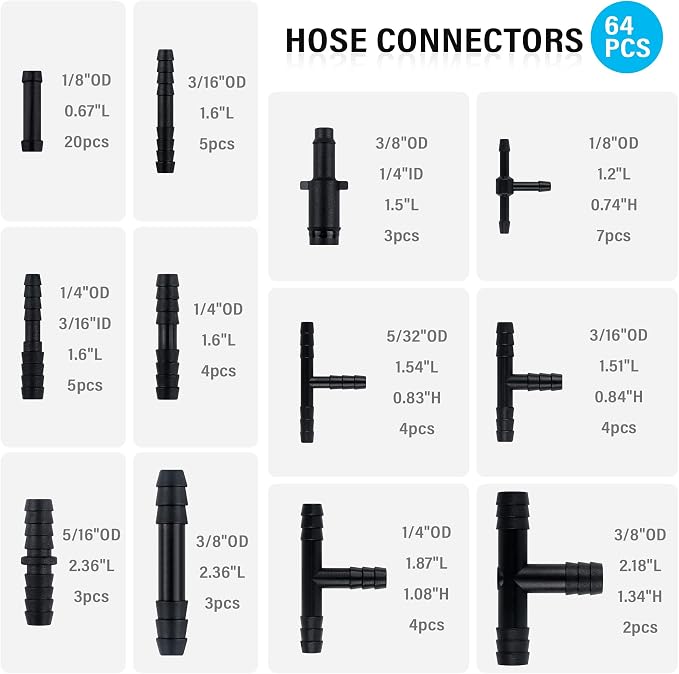 Multipurpose Vacuum Line Kit,6PCS 5Ft Vacuum Hose Automotive+64PCS Vacuum Line Connectors,Max 130PSI Silicone Hose for Variety Car Piping System Automotive Replacement Vacuum Hoses (70PCS)