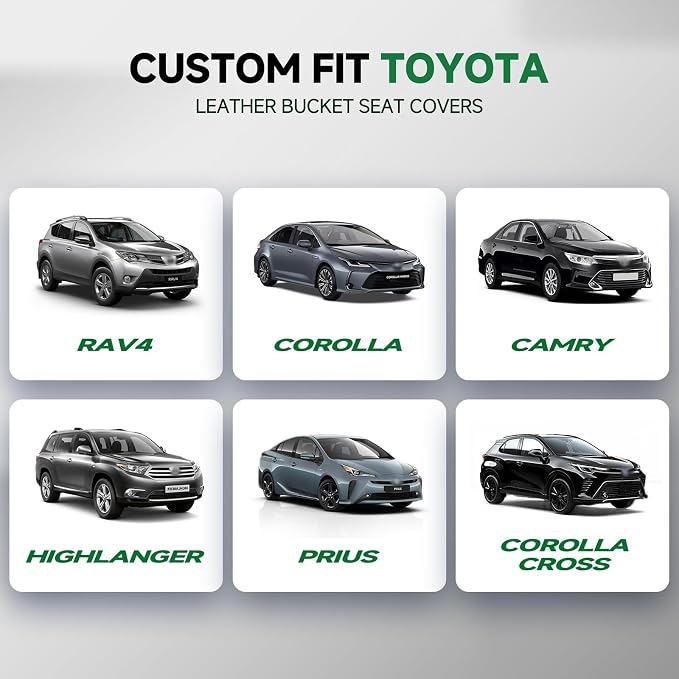 GIANT PANDA Front Car Seat Covers Custom Fit for Toyota Rav4 Camry Highlander Corolla Prius Corolla Cross Venza Avalon, Faux Leather Bucket Seat Covers, (Black) 2-Pack