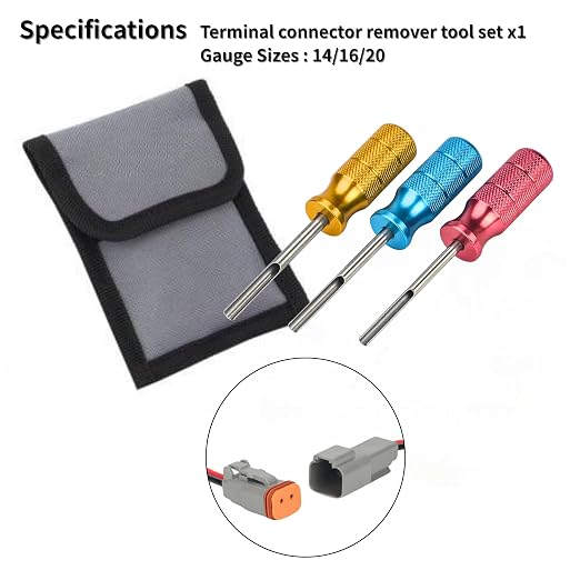 Deutsch Terminal Removal Key Tool, 14/16 / 20 AWG DT, DTM, DTP Terminal Release Tool Kit, 3 Pieces - Car Vehicle, Wiring Connector, Harness, Socket, Plugs, Pins, Mechanics