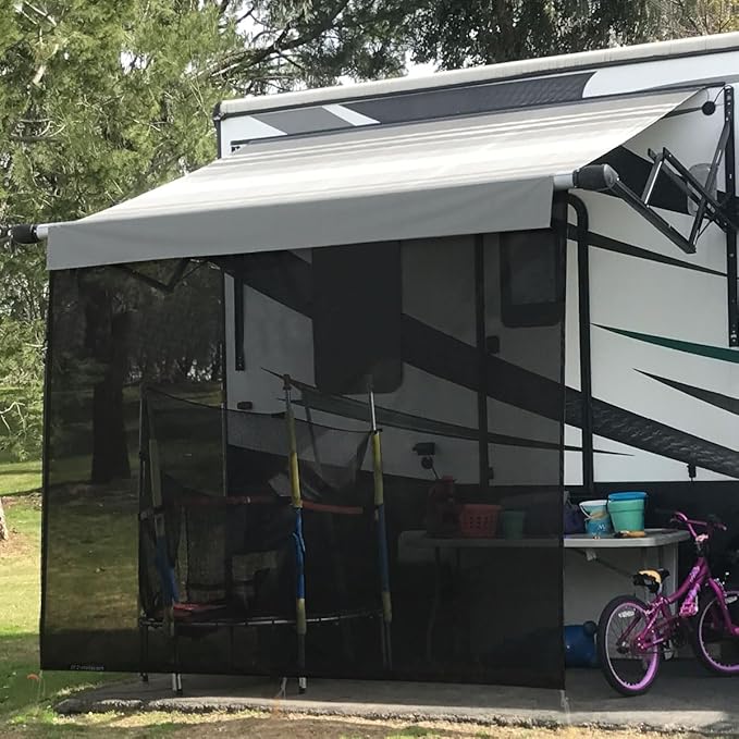 Shadeidea RV Awning Sun Shade Screen for Awning - 9' X 9' 5'' Black Mesh Sunshade Motorhome Camping Trailer UV Sunblocker Canopy Sunscreen - 3 Year Warranty