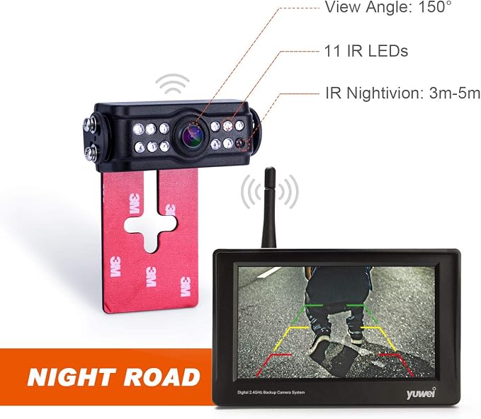 Yuwei Digital Wireless Backup Camera System with 4.3’’ Wireless Reversing Monitor, Stable Wireless Signal & No Interference for Cars, Pickups, Camper, Vans, SUVs, Sedans, Minivans, Cargo Vans,etc