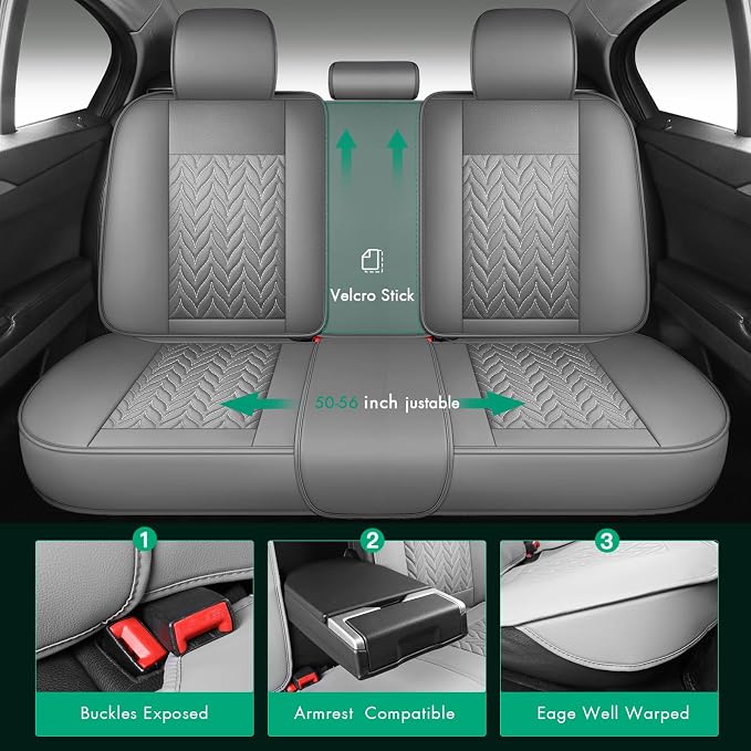 SCITOO Full Set Seat Covers,Universal Gray Seat Covers,Fit most Vehicle | Waterproof&Leather Car Seat Covers,Airbag-compatible,Detachable design, easy to install & remove,Fits for Chevrolet, For Ford