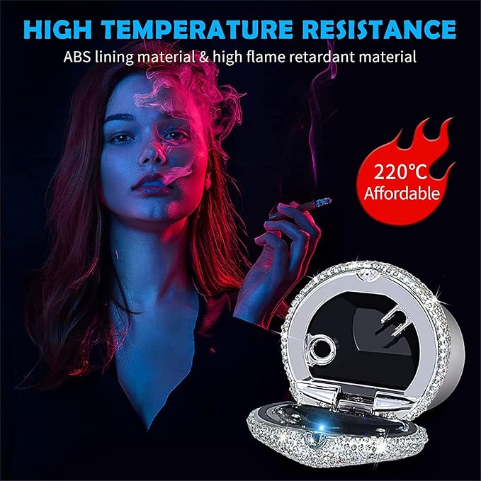 eing Car Ashtray Portable Bling Cigarette Smokeless Cylinder Cup Holder with Blue LED Light Indicator and 2 Replacement Batteries,Car Accessories for Women,Ideal for Car,Home and Office,1-Pack Silver