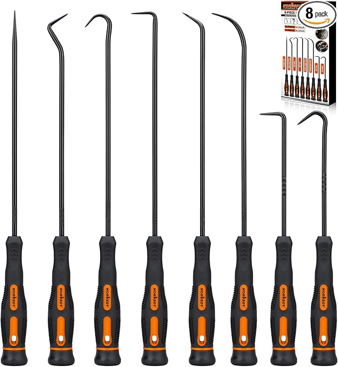 HORUSDY 8-Piece Professional Hook and Pick Set for Automotive Precision Work, Oil Seal Puller, O-Ring & Gasket Removal Tools with Ergonomic Handles for Mechanics, DIY Car Repair