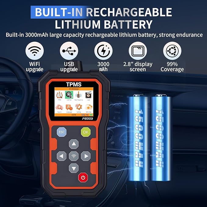 TPMS Diagnostic Programmer- Professional Tire Pressure Sensor Tool with WiFi Upgrade, OBD Diagnosis, Sensor Activation/Programming/Learning, Key Frequency Detection, 2.8-Inch Color LCD