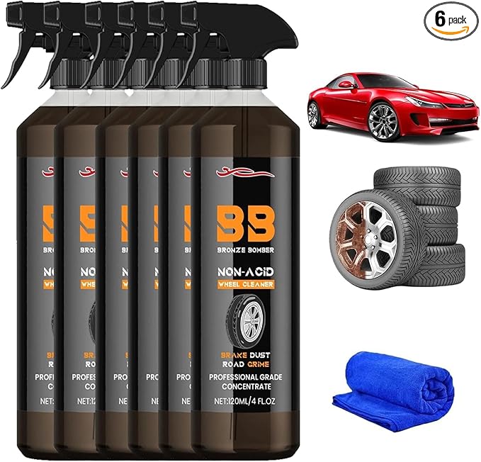 6 PACK Upgraded Bronze Bomber Wheel Cleaner, Tire Cleaner,- Safe on Chrome and All Wheel Finishes - Brake Dust, Dirt, Browning, Grease, and Grime Remover USA