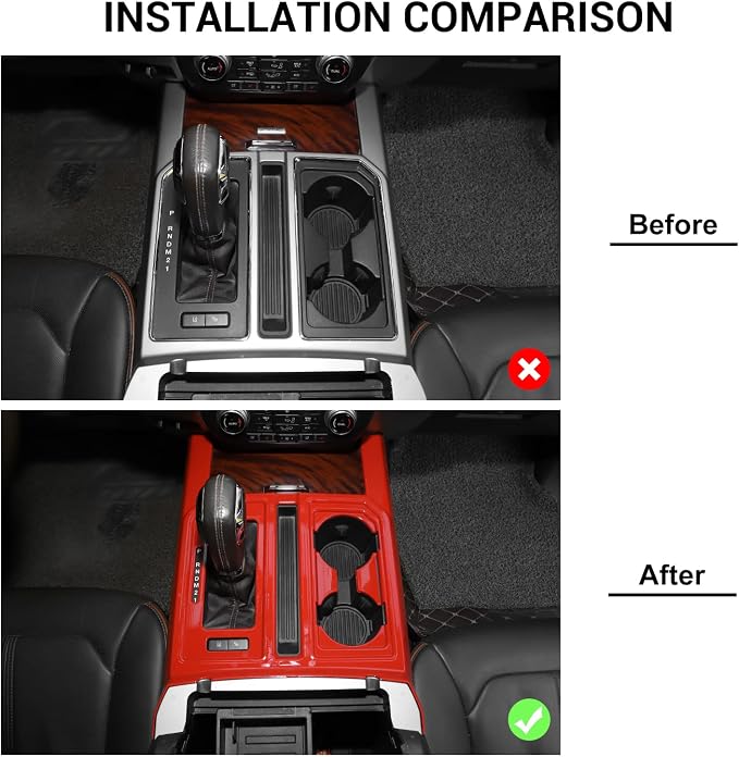 Center Console Gear Shift Cup Holder Panel Cover Trim for 2015-2020 Ford F150 Interior Trim Accessories (Red)