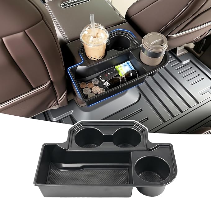 Rear Console Cup Holder Fits for 2015-2020 Ford F150 Bucket Seats Behind Armrest Tray Console Organizer Rear Cup Insert Compatible with F150 Interior Accessories Back Center Console Storage