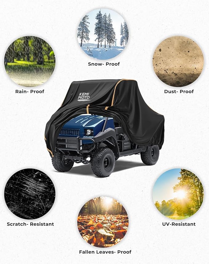 KEMIMOTO UTV Cover, All-Weather Protection UTV Cover Two Seater Compatible with Kawasaki Mule 4000/4010 Can-Am Defender Ranger XP 1000 WOLVERINE RMAX2 Pioneer UFORCE, 2-3 Seaters 140" x 75" x 58"
