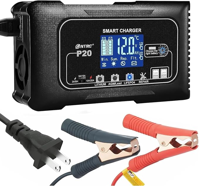 Smart Battery Charger 20A 12V/24V Fully Automatic Maintainer, Trickle Charger/Desulfator with Overcharge Protection & Temperature Compensation for LiFePO4 Lead Acid Lithium Batteries
