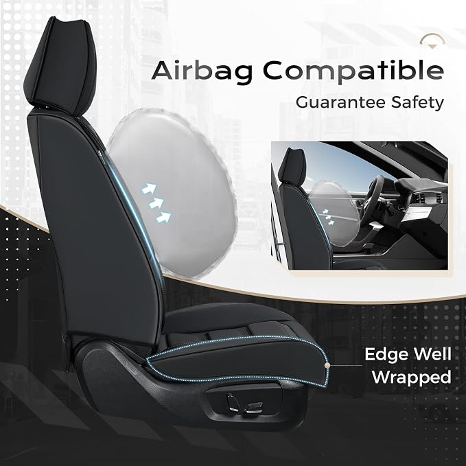 Coverado Car Seat Covers Full Set, Seat Covers for Cars, Front Seat Covers and Back Seat Cover Waterproof Leather Automotive Seat Cover, Universal Car Interior Protectors Cushion for Most Cars Black