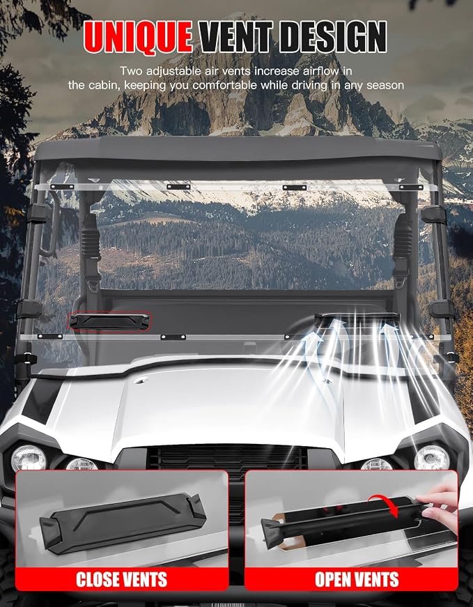 Front Full Windshield for Kawasaki Mule Pro MX, Clear 1/5" Hard Coated PC Vented Full Windshield Scratch Resistant UTV Front Windscreen for Kawasaki Mule Pro MX 2019-2026 Accessories