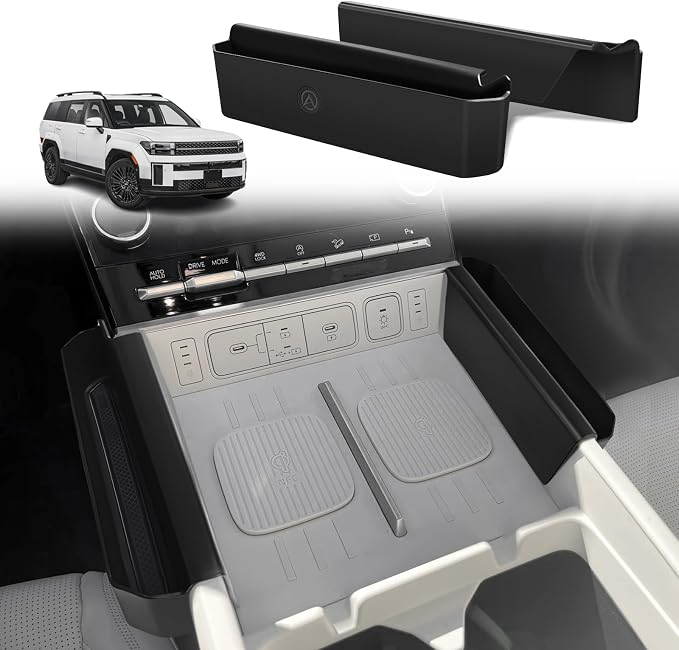 Muslogy Console Organizer Compatible with 2024 2025 2026 Hyundai Santa Fe Accessories Middle Console Storage Box Left & Right Set Interior Phone Pocket with Anti-Slip Mats