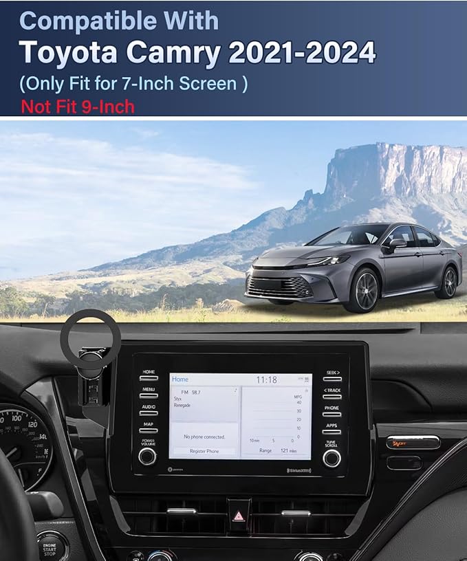 PZK Car Phone Holder for Toyota Camry 2021-2024 Accessories LE/SE/SE Nightshade/TRD Only for 7-Inch Screen Fixed Clip Compatible with MagSafe Car Phone Mount 360° Rotation (Not Fit 9-Inch)