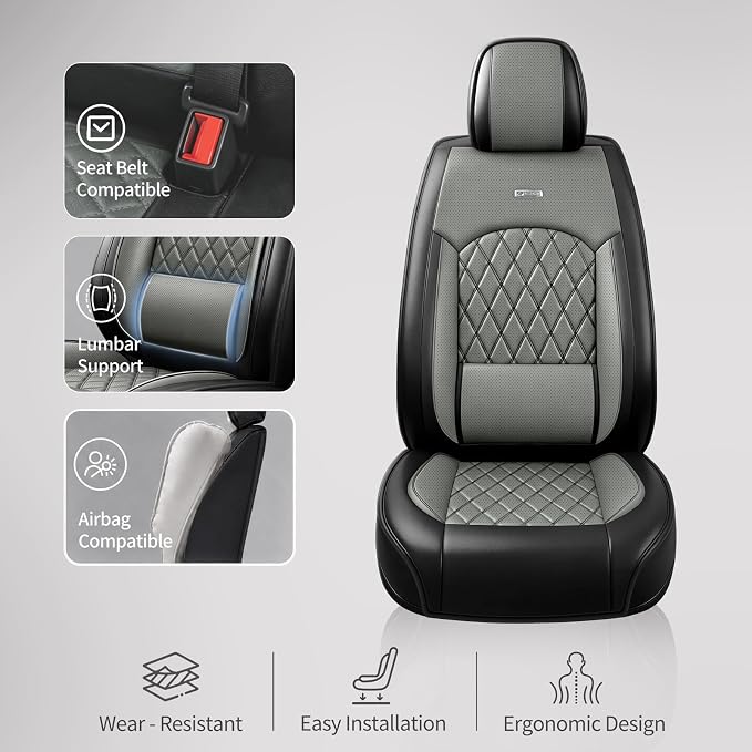 Fit Edge Car Seat Covers for Ford Edge 2007-2025 2026 - Luxury Leather, Anti-Slip, All-Weather Seat Cushions, Waterproof & Breathable, Airbag Compatible, Full 5-Seat Set (Gray)