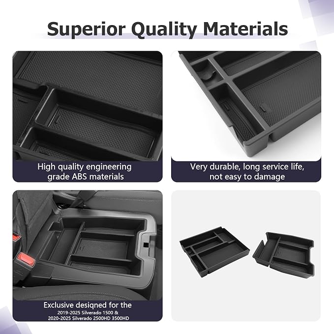 LUWU Center Console Organizer Compatible with 2019-2022 2023 2024 2025 2026 Chevy Silverado/GMC Sierra 1500 & 2020-2026 Chevrolet Silverado/Sierra 2500HD 3500HD 2PCS (Split-Bench Folding Seat)