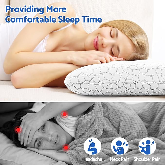 CushZone Memory Foam Pillows for Sleeping, Bed Pillow with Removable and Machine Washable Cover, Bed Pillow for Side, Back and Stomach Sleepers, Queen Size (1 Pack)