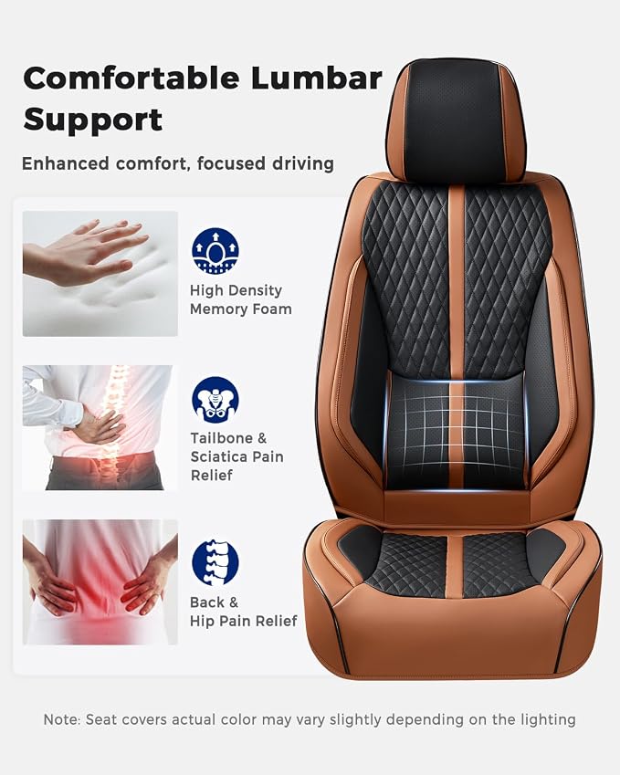 Huidasource Front Seat Covers, Luxury Nappa Leather Driver Seat Cover with Airbag, Lumbar Support, Cooling＆Heating, Seatbelt Buckles, Front Seat Cover Universal Fit for Most Cars SUV Trucks, Brown