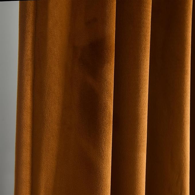 Roslynwood Luxury Soft Brown Velvet Curtains 63 inches Long Back Tab Thermal Insulated Blackout Window Drapes for Living Room/Bedroom/Dining Room, W52 x L63, 2 Panels