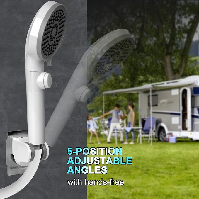 RV Shower Head with Hose, High Pressure 5 Mode Shower head Replacement, Showerheads for RV/Campers, Travel Trailer, Motorhome for Water Saving, Shower Head Holder and Hose, On Off Switch, White