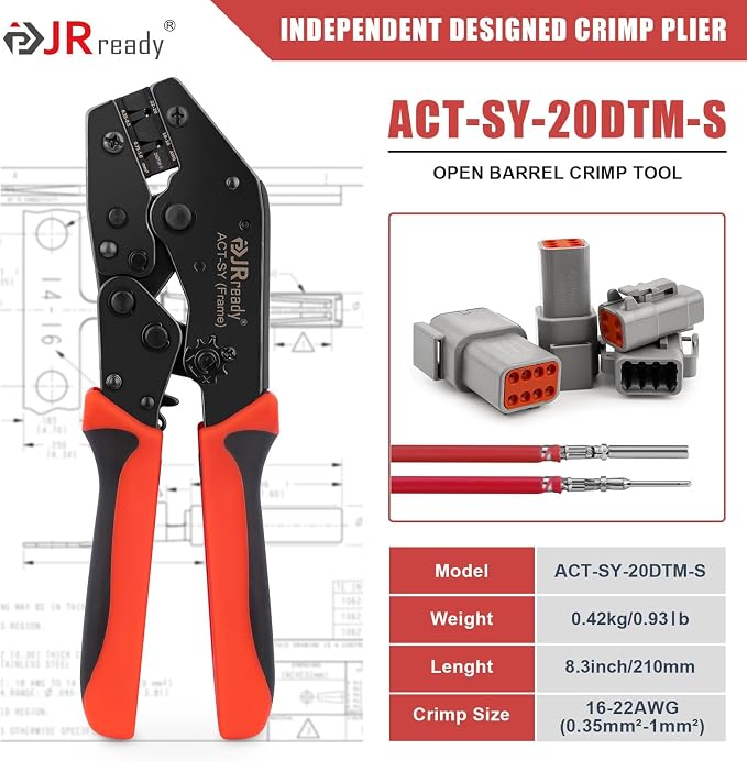 JRready Deutsch Crimp Tool DTM 20# Stamped Contacts - ACT-SY-20DTM-S Deutsch Open Barrel Terminal Crimping Tool DTM Connector Kit 16-22AWG