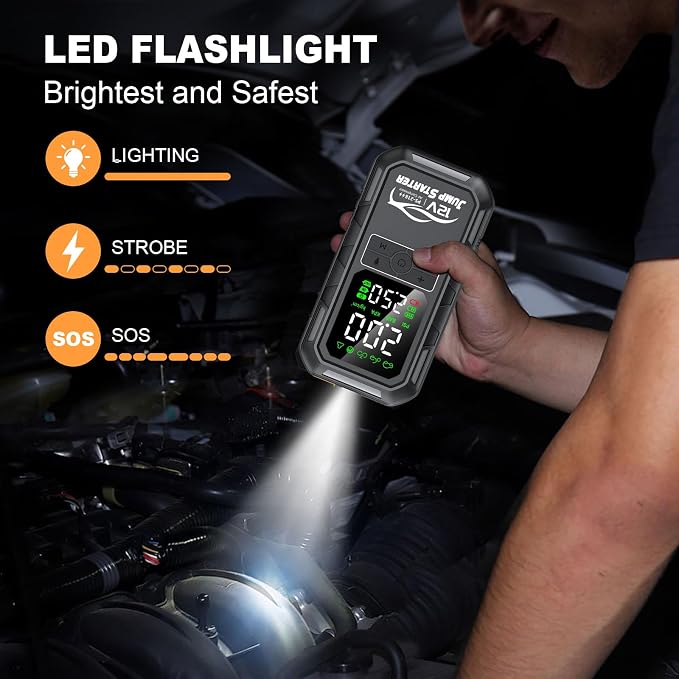 10-in-1 Car Battery Jump Starter with Air Compressor 10000A 160PSI Portable Car Jumper Starter (All Gas 12L Diesel), 12V Jump Box Car Battery Jump Starter Portable Jumper Cables, Lights (10000A)